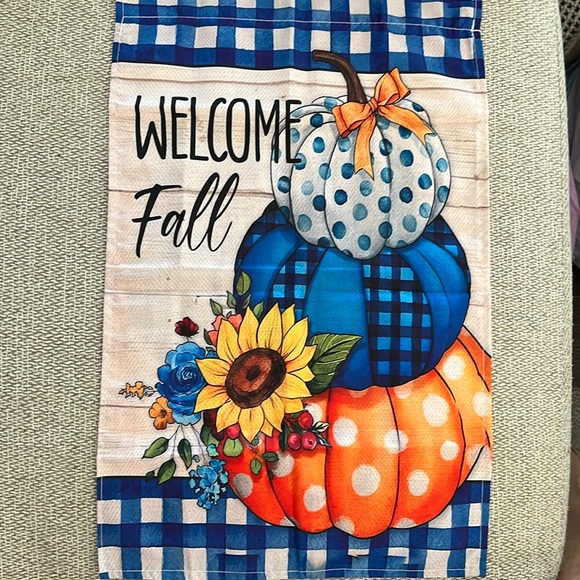 NIP Fall Yard Outdoor Welcome Fall Polka Dot Pumpkin Double Sided 12 x 18 - Picture 2 of 3